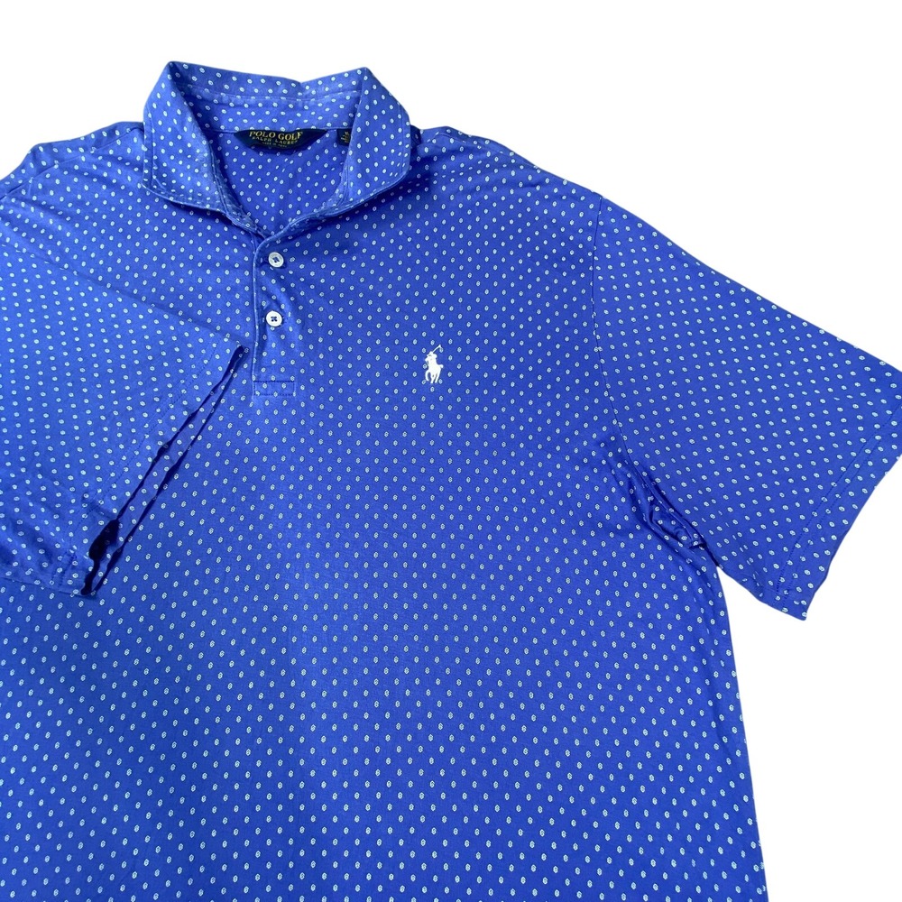 Polo Ralph Lauren Shirt Mens XL Blue Short Sleeve All Over Print White Pony Golf